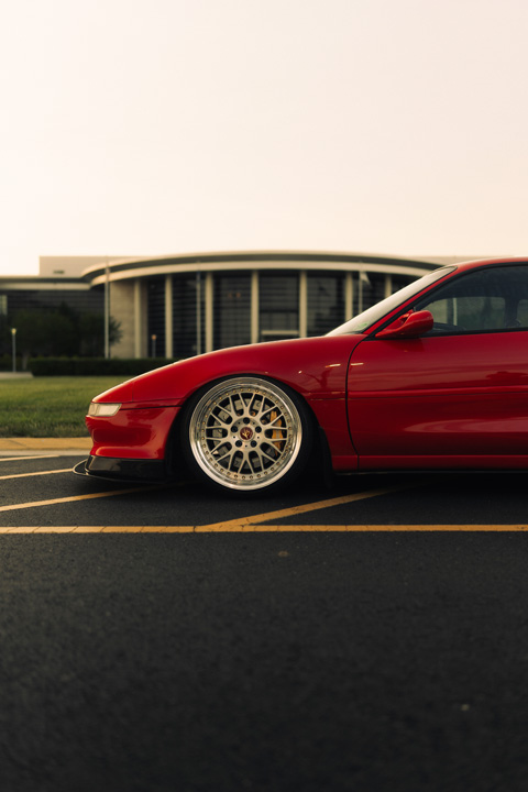 Front wheel fitment of John Santos 1991 Toyota MR2 with Work VS-XX wheels and lowered stance
