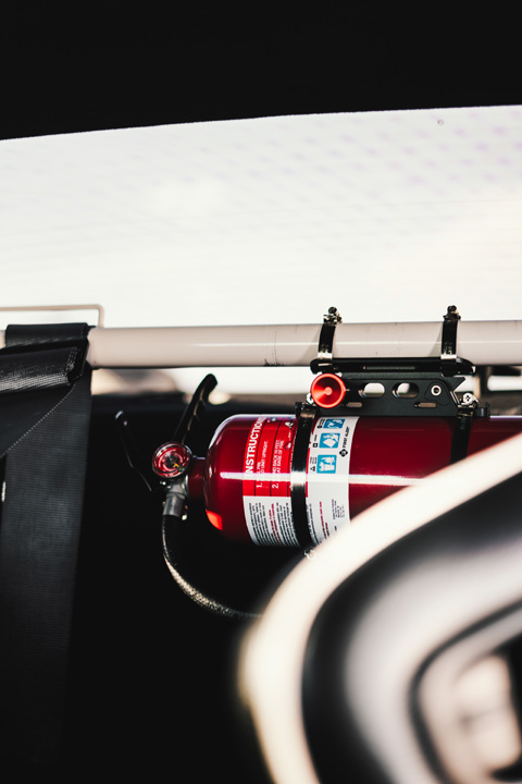 Interior-mounted fire extinguisher setup inside Nicholas Sargeant’s 2016 Scion FR-S.