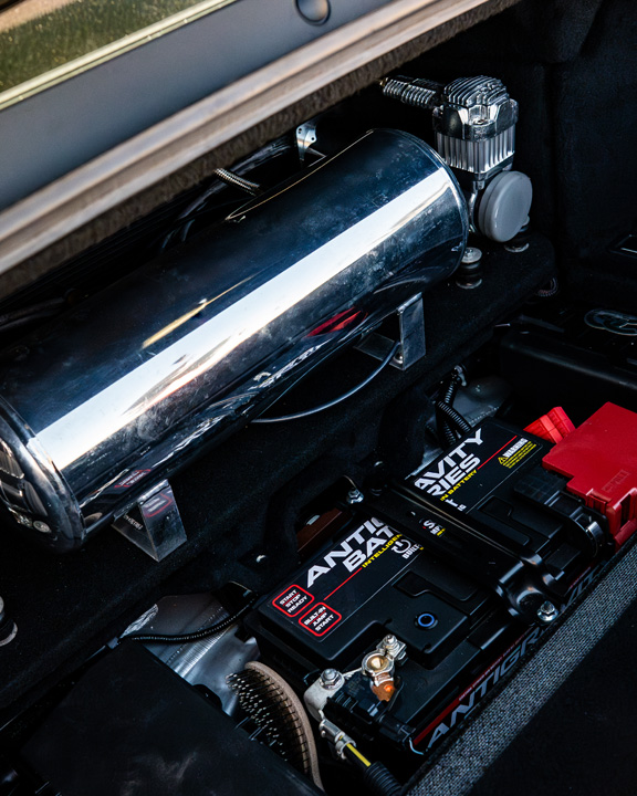 Air suspension tank and Antigravity battery setup in Cassandra Balthasar’s Lexus LC500.