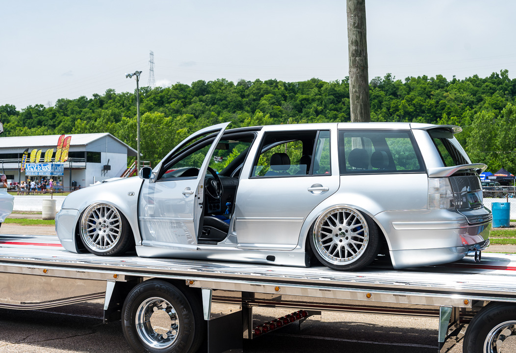 Silver Volkswagen Jetta wagon on display at Slamology 2026 at Edgewater Sports Park in Cleves, Ohio.