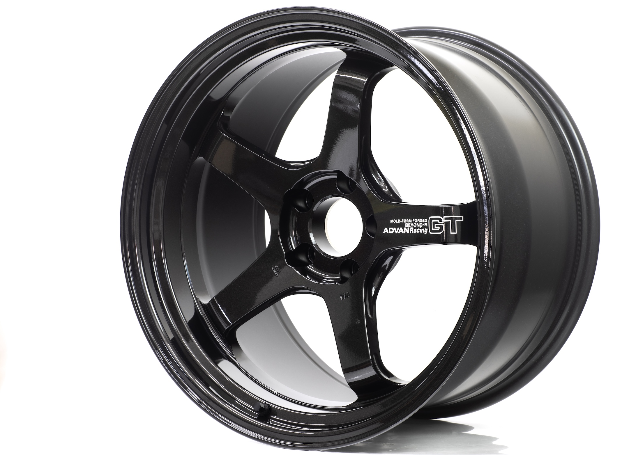 ADVAN Racing GT BEYOND-R forged wheel shown in Racing Titanium Black with six-spoke design and stepped-rim profile.