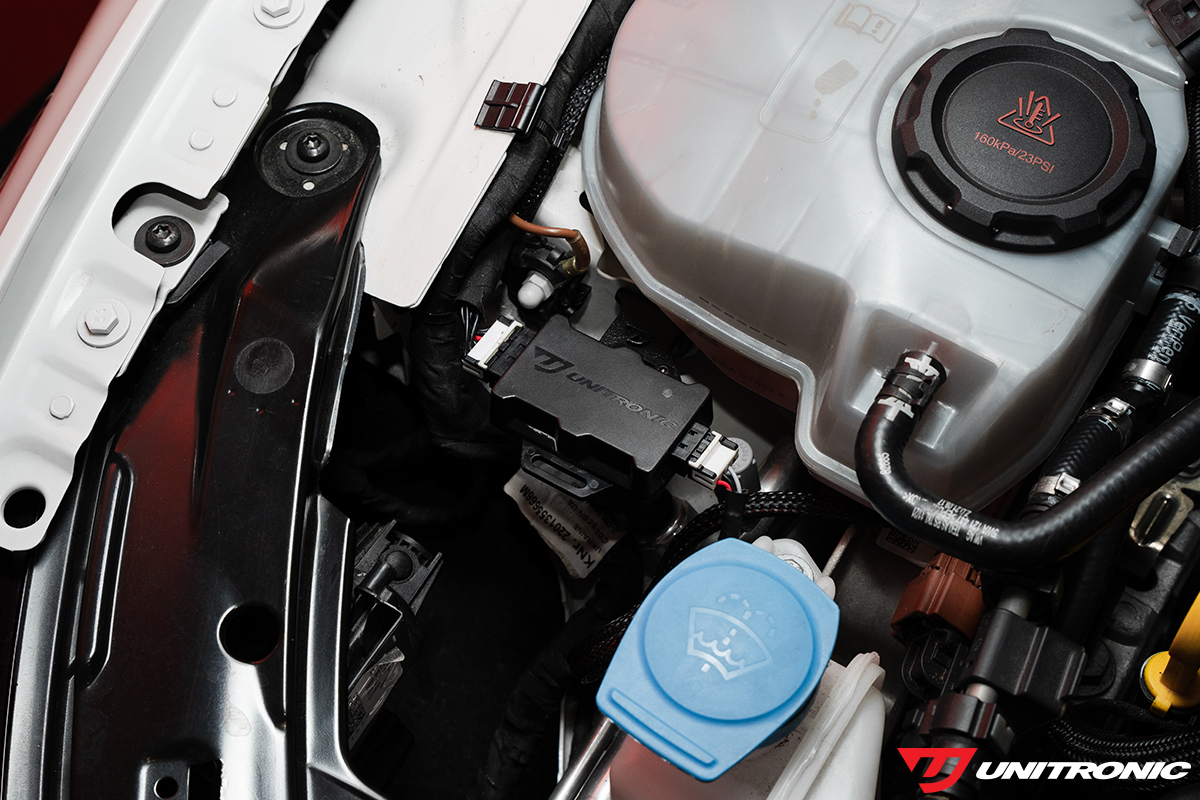 Installed Unitronic UniFLEX module in the engine bay of a 2025 Audi RS3.
