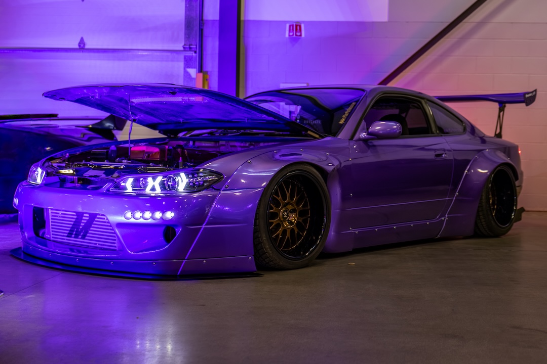 Mandy Bengert’s purple Rocket Bunny Nissan Silvia S15 at the 2026 Modified Automotive Show in Regina, Saskatchewan.