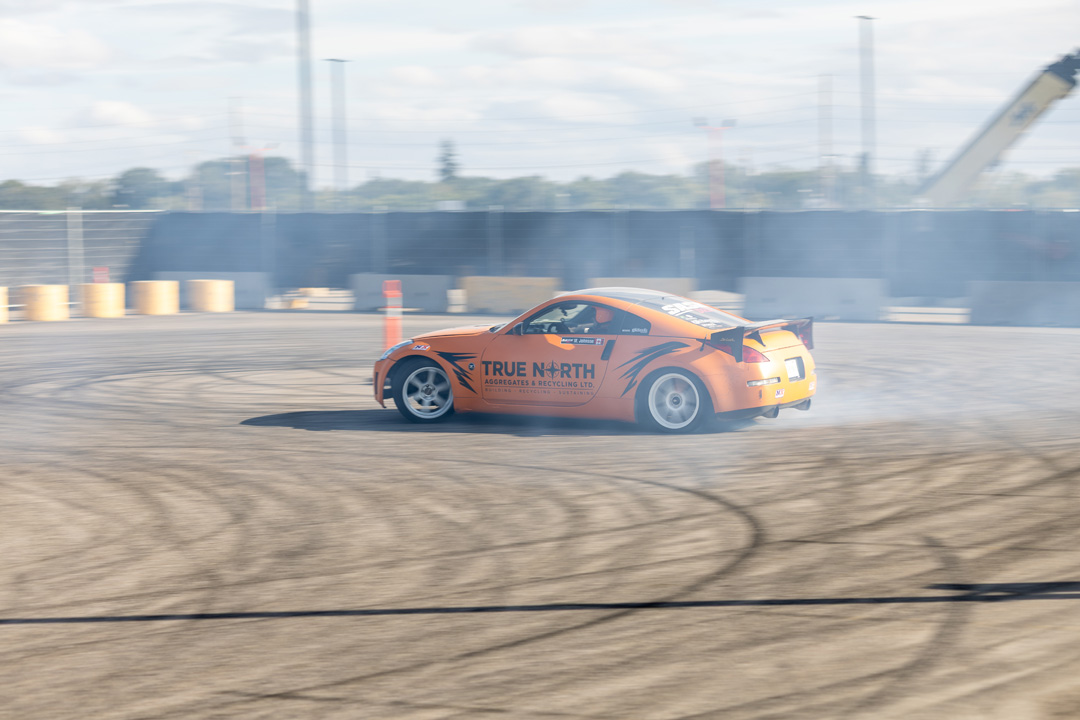 Gonzo Drift Team action at the 2026 Modified Automotive Show in Regina, Saskatchewan.