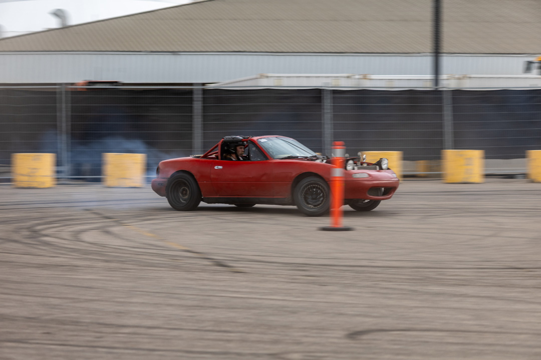 Gonzo Drift Team action at the 2026 Modified Automotive Show in Regina, Saskatchewan.
