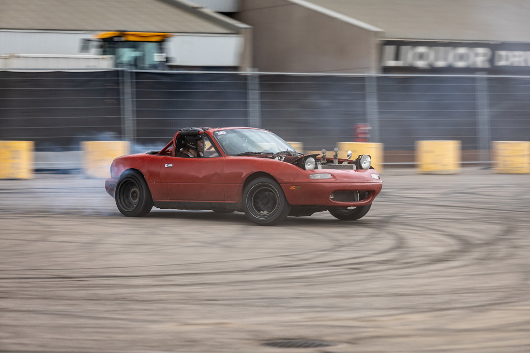 Gonzo Drift Team action at the 2026 Modified Automotive Show in Regina, Saskatchewan.