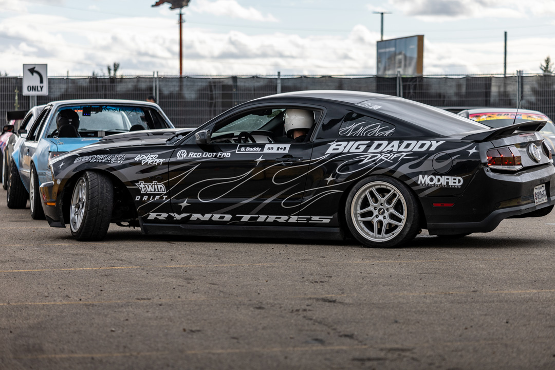 Gonzo Drift Team action at the 2026 Modified Automotive Show in Regina, Saskatchewan.