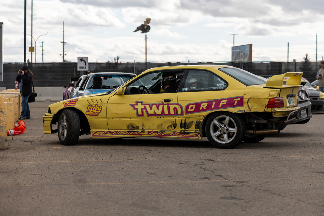 Gonzo Drift Team action at the 2026 Modified Automotive Show in Regina, Saskatchewan.