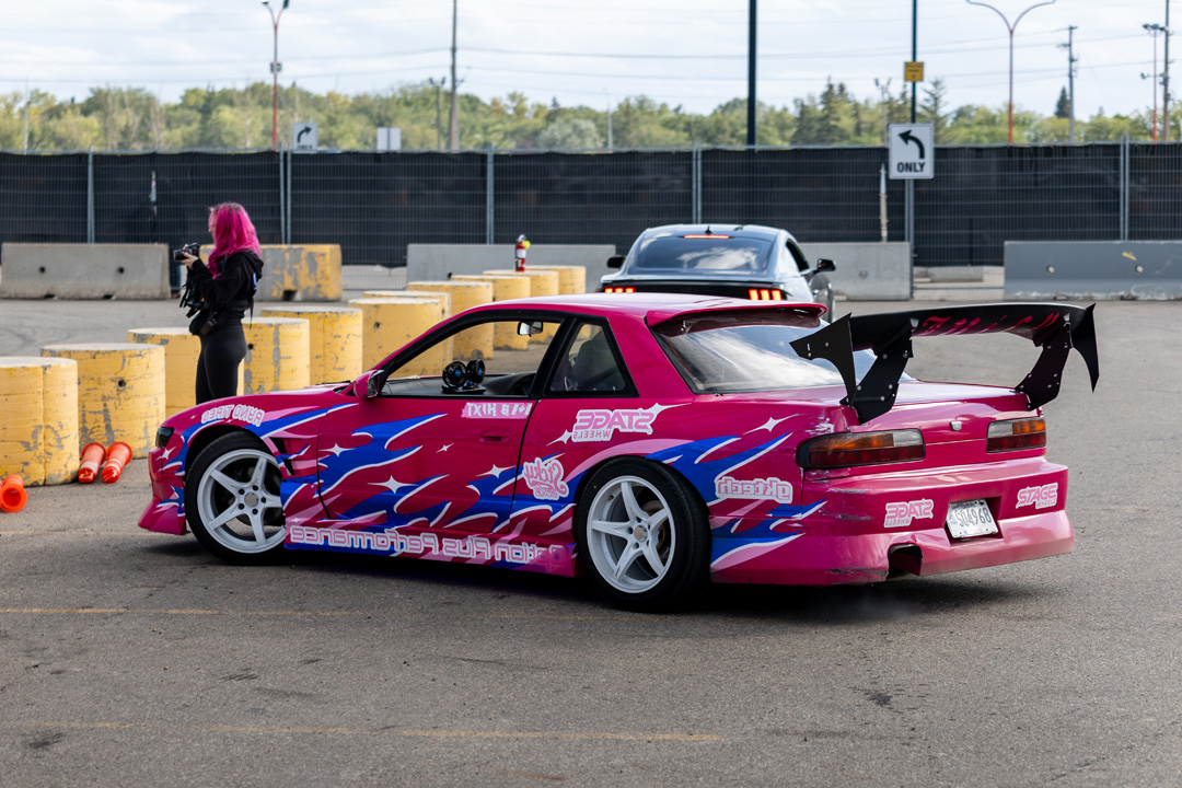 Gonzo Drift Team action at the 2026 Modified Automotive Show in Regina, Saskatchewan.
