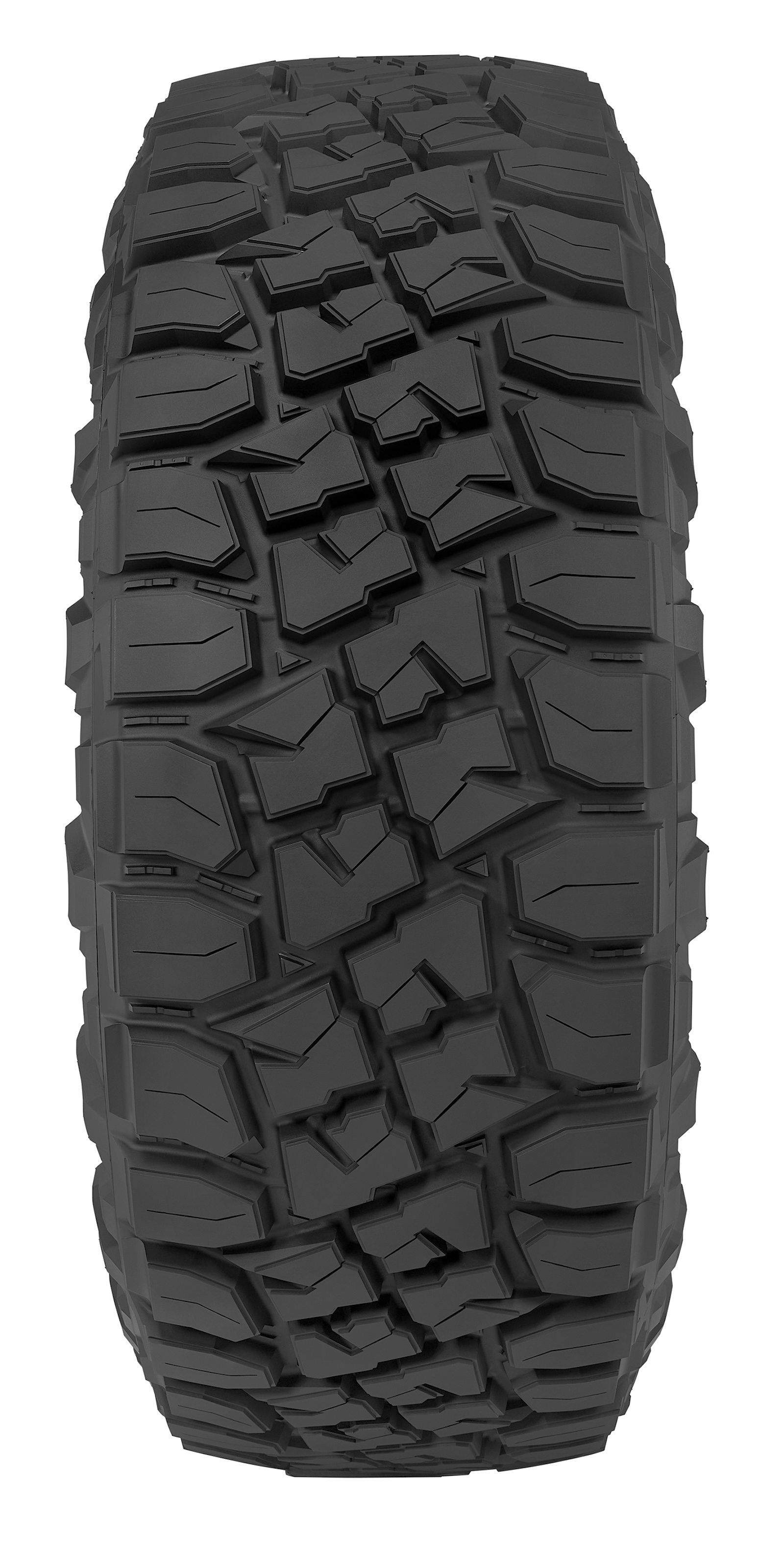 Close-up of the Toyo Open Country R/T Pro rugged terrain tire tread pattern, showing aggressive tread blocks, wide grooves and shoulder lugs.